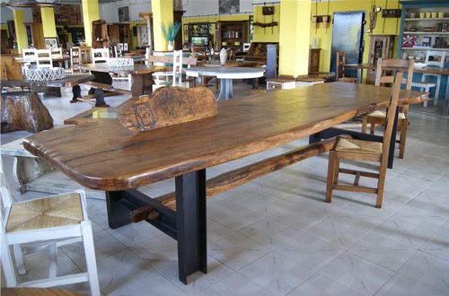 Table à manger de style rustique - T-17 - El roure vell - en chêne / avec piètement en fer / rectangulaire