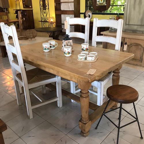 Table à manger de style rustique - T-55 - El roure vell - en chêne / avec piètement en chêne / rectangulaire