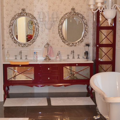 Meuble vasque double - Tugra Mobilya - à poser / en bois / classique