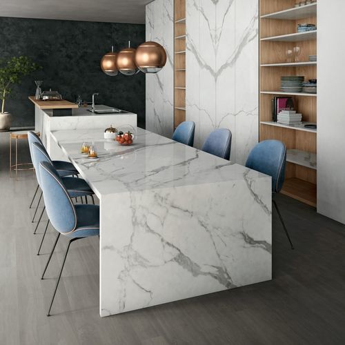 Plateau de table en grès cérame - CLASSIC STATUARIO  - Infinity surfaces - antitache / durable / gris