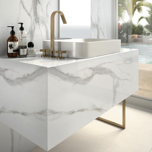 Plan vasque en grès cérame - CALACATTA ORO     - Infinity surfaces
