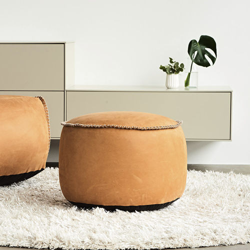 Pouf contemporain - RETROIT : DUNES - SACKit - en cuir / rond / fait main
