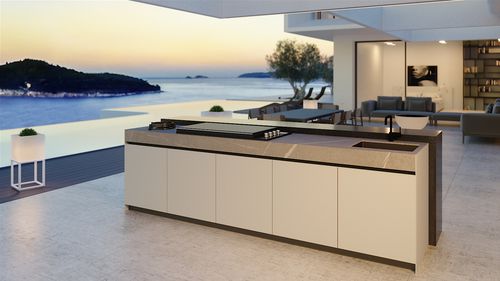 Îlot de cuisine d'extérieur - N2 LACQUERED System - Novara Outdoor Kitchens - de grande taille / blanc / gris