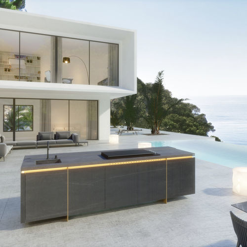 Îlot de cuisine en pierre - N3 System Piasentina - Novara Outdoor Kitchens - de taille moyenne / d'extérieur / gris