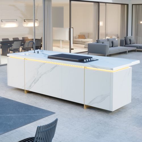 Îlot de cuisine en pierre - N3 System Larsen - Novara Outdoor Kitchens - de taille moyenne / d'extérieur / blanc