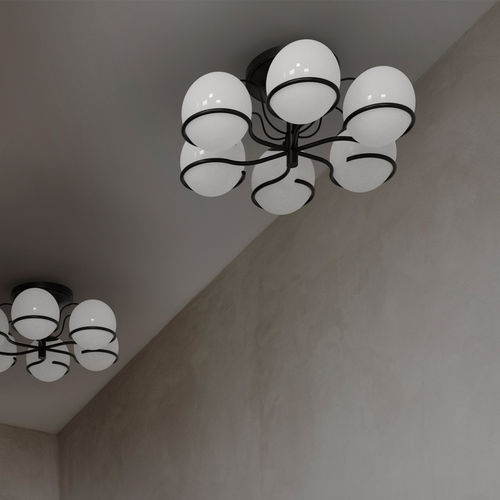 Plafonnier contemporain - 2042/6 - Astep - rond / en verre opalescent / en acier