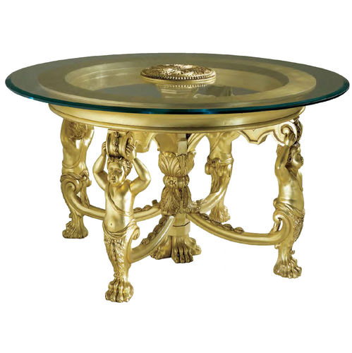Table Louis XIV - Henryot & Cie - en verre / avec piètement en métal / ronde