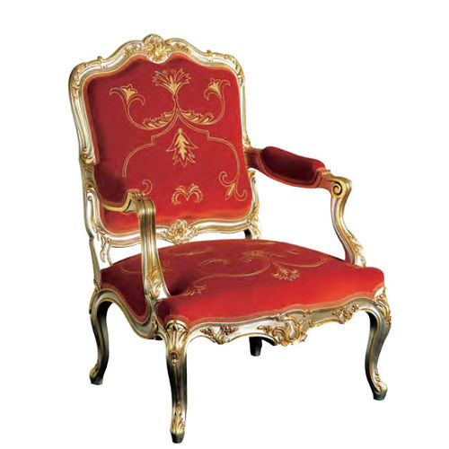 Fauteuil de style Louis XV - FA47 - Henryot & Cie - en tissu / en bois / rouge