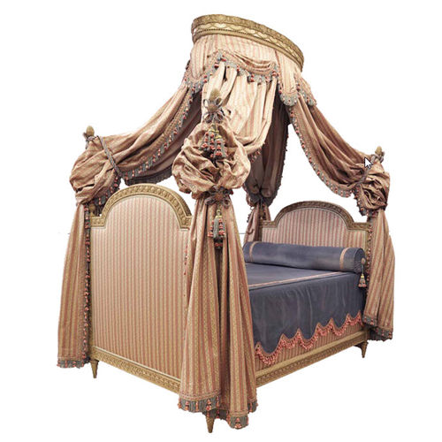 Lit à baldaquin - Henryot & Cie - double / de style Louis XVI / tapissé