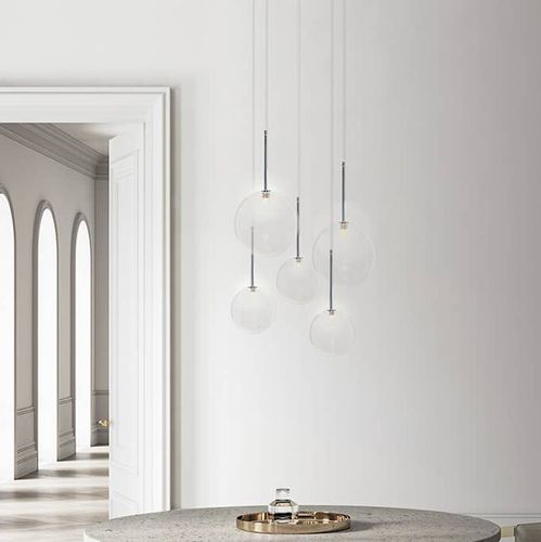Lustre contemporain -  B5 BULLE ROND - ISA MOSS - en verre soufflé / 5 ampoules / à boules