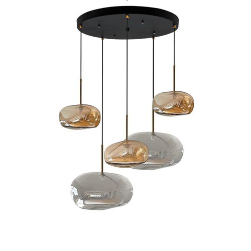 Lustre contemporain - G5  Rond - ISA MOSS - en verre soufflé / en acier laqué / 5 ampoules