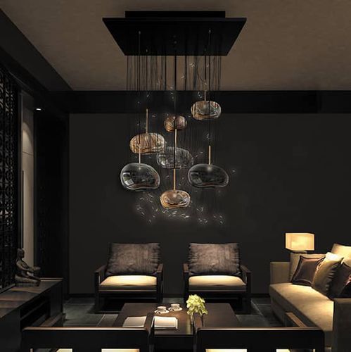 Lustre contemporain - G7 NOIR  - ISA MOSS - en verre soufflé / à boules / à LED