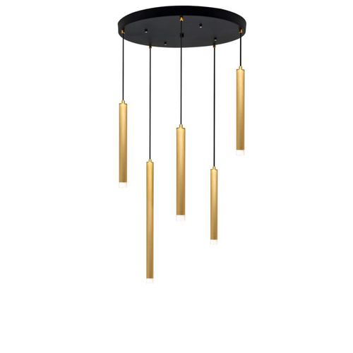 Lustre contemporain - L5 TUBE OR ROND - ISA MOSS - en aluminium / en acier laqué / 5 ampoules