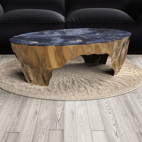 Table basse contemporaine - BROKEN STONE - Thomas Mucha - en marbre / avec piètement en bronze / ovale