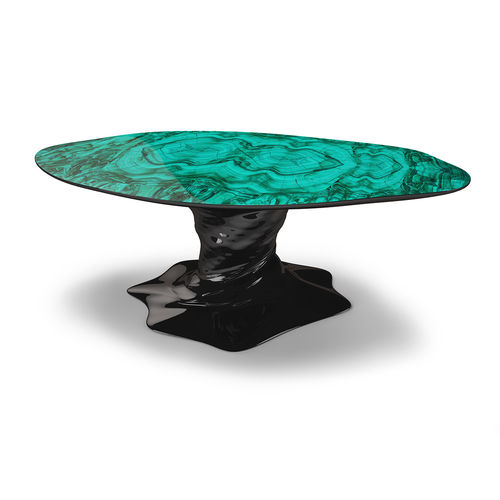 Table contemporaine - BLACK LIQUID - Thomas Mucha - en pierre minérale / avec piètement en bois / noire