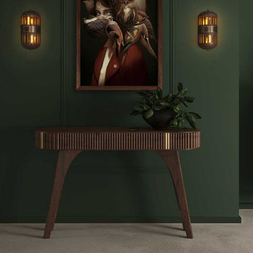 Console contemporaine - Robert - WOOD TAILORS CLUB - en noyer / en laiton / avec piètement en noyer