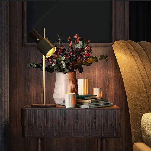 Lampe de table - Herschel - WOOD TAILORS CLUB - en laiton brossé / en noyer / contemporaine