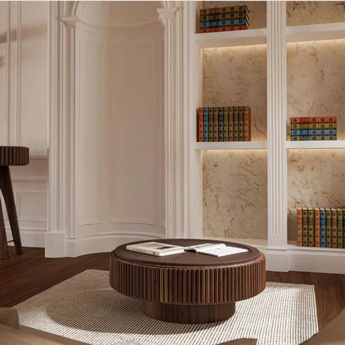 Table basse contemporaine - Robert - WOOD TAILORS CLUB - en noyer / en laiton / en cuir