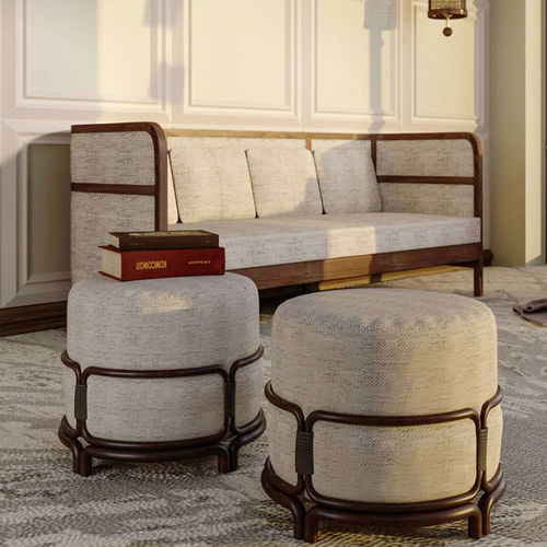 Tabouret contemporain - Stefan - WOOD TAILORS CLUB - en cuir / en lin / en noyer