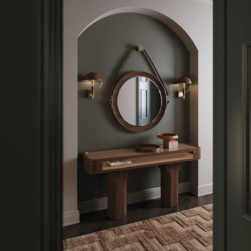 Console contemporaine - Melbourne - WOOD TAILORS CLUB - en noyer / en verre trempé / en cuir