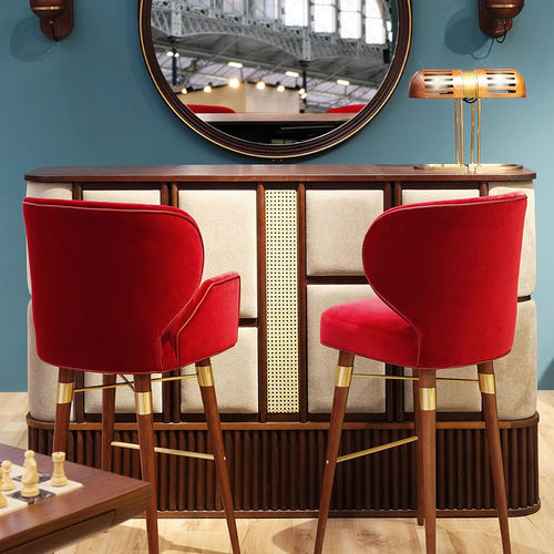 Comptoir de bar - Tom - WOOD TAILORS CLUB - en noyer / en rotin / en lin