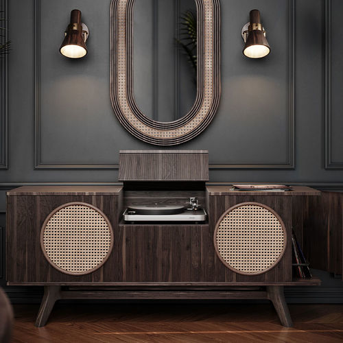 Buffet contemporain - Harrison - WOOD TAILORS CLUB - en noyer / en rotin / en cuir