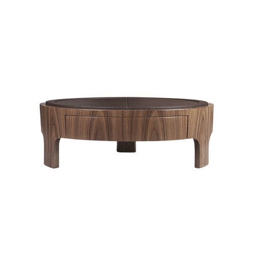 Table contemporaine - Churchill  - WOOD TAILORS CLUB - en noyer / en cuir / avec piètement en noyer