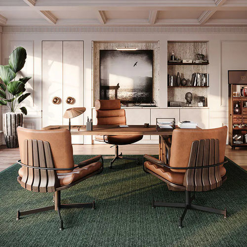 Chaise de bureau contemporaine - Thomas II - WOOD TAILORS CLUB - d'intérieur / en cuir / avec piètement en acier