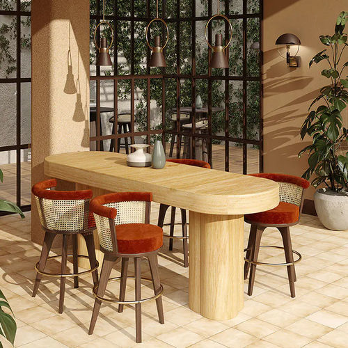 Chaise de bar contemporaine - George - WOOD TAILORS CLUB - d'intérieur / en tissu / en rotin