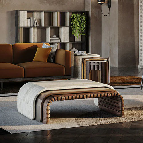 Table basse contemporaine - Henley - WOOD TAILORS CLUB - en noyer / en travertin / en pierre calcaire
