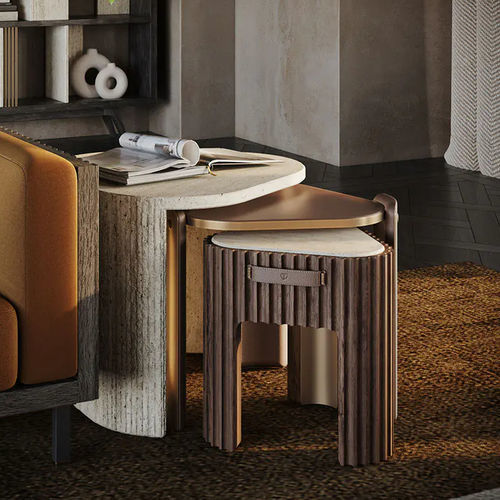 Table d'appoint contemporaine - Henley - WOOD TAILORS CLUB - en noyer / en laiton / en travertin