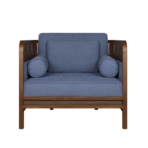 Fauteuil contemporain - Crockford - WOOD TAILORS CLUB - en lin / en noyer / en rotin