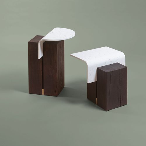 Table d'appoint contemporaine - GHAN 92,8 - NOMA Editions - en plastique recyclé / avec piètement en laiton / avec piètement en chêne