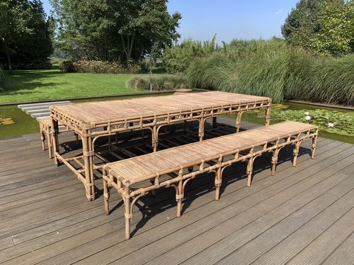 Ensemble table et bancs contemporain - RATTAN TABLE AND BENCH 300 - Defleure Home Collection - en rotin / d'extérieur / d'intérieur
