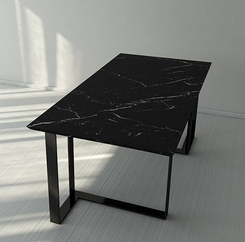 Table à manger contemporaine - RATIO - Trackdesign - en noyer / en marbre / avec piètement en acier peint