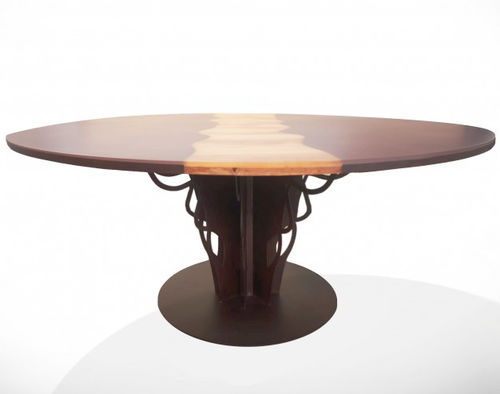 Table contemporaine - Gea  - Trackdesign - en bois / avec piètement en acier COR-TEN® / ronde
