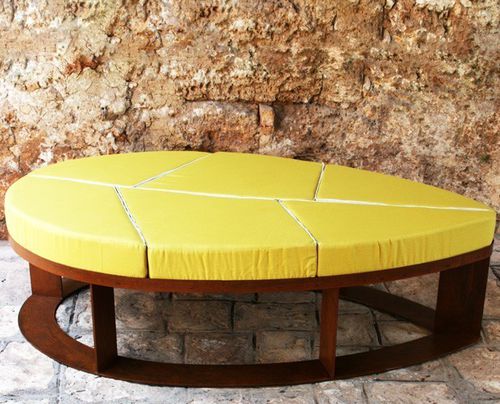 Pouf contemporain - LILA - Trackdesign - en tissu / en acier COR-TEN® / ovale