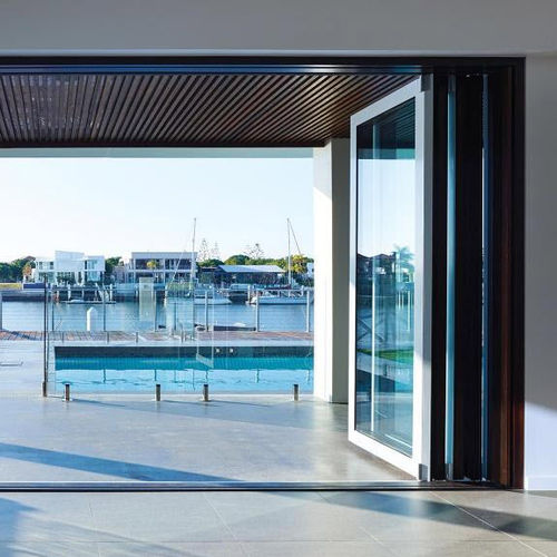 Baie vitrée pliante - 207 - Centor - en chêne / aluminium / à double vitrage
