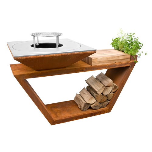 Brasero de jardin à bois - G4 - ARTISS DESIGN - en acier inoxydable / en bois / avec barbecue