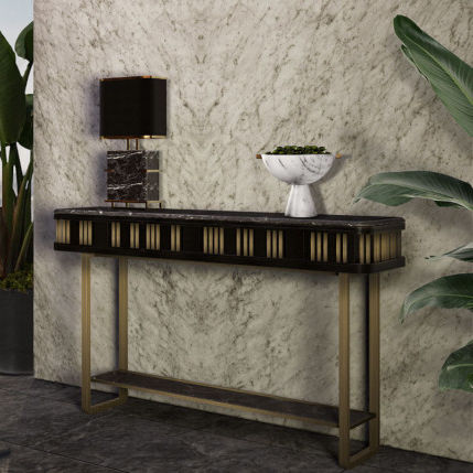 Console contemporaine - MICHIGAN - Porus studio - en frêne / en marbre / avec piètement en laiton brossé