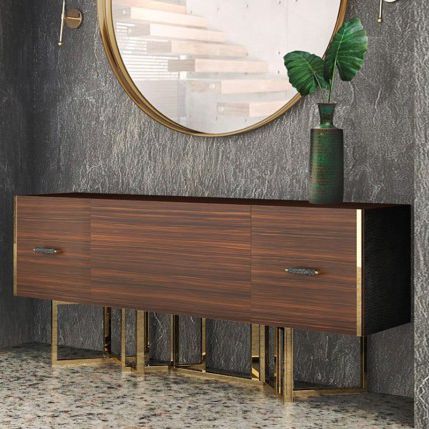 Buffet contemporain - HANCOCK - Porus studio - en chêne / en laiton poli / marron