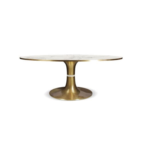 Table à manger contemporaine - CADDO - Porus studio - en marbre / avec piètement en laiton brossé / ronde