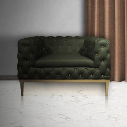 Fauteuil chesterfield - BROADWAY - Porus studio - en velours / en cuir / en laiton poli