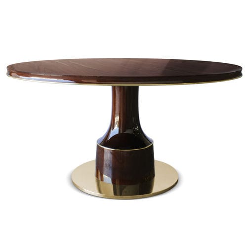 Table à manger contemporaine - BUCK - Porus studio - en noyer / avec piètement en laiton brossé / ronde