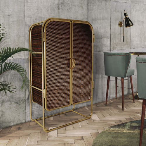 Armoire Art Déco - COLUMBIA - Porus studio - bois / en laiton / à portes coulissantes