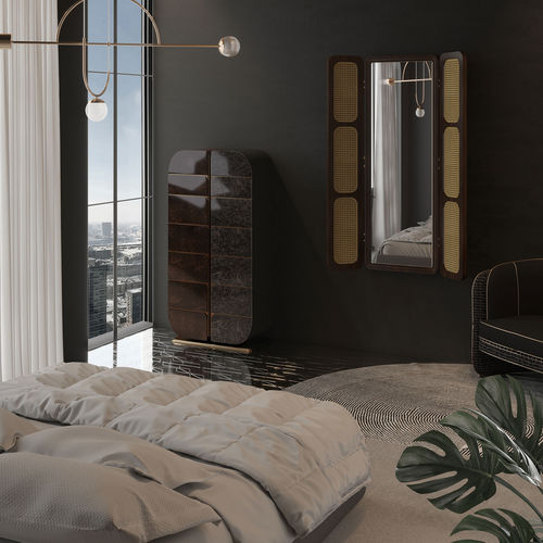 Commode haute - WTC - Porus studio - contemporaine / en noyer / en bois laqué brillant
