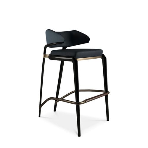 Chaise de bar contemporaine - YORK - Porus studio - d'intérieur / en cuir / avec piètement en bois laqué