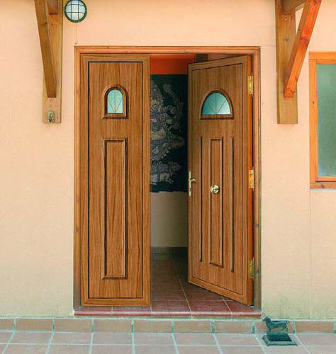 Porte d'entrée - ORO : ARES - ALUPORTA - en aluminium / battante / semi-vitrée