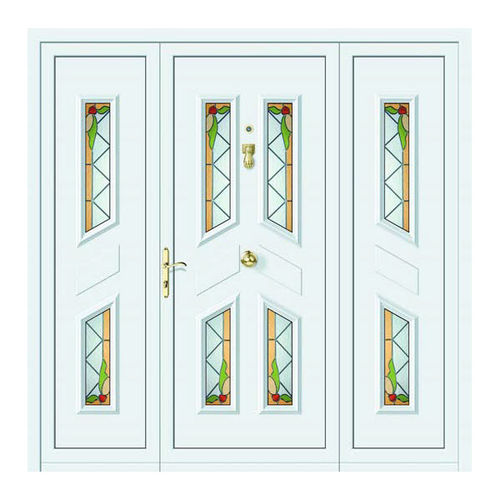 Porte d'entrée - ORO : ATROPOS  - ALUPORTA - en aluminium / battante / semi-vitrée