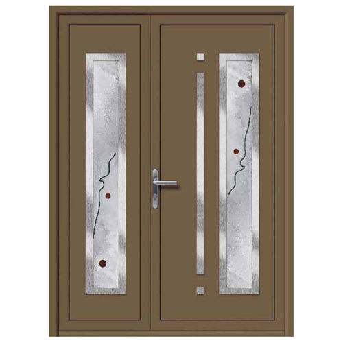 Porte d'entrée - SODIO  - ALUPORTA - en aluminium / battante / semi-vitrée